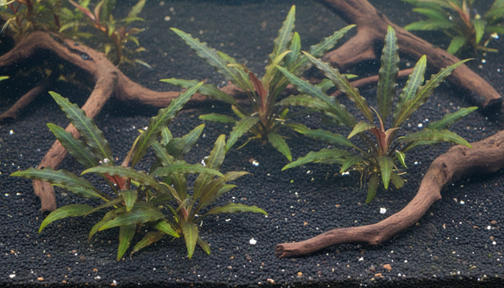 Healthy cryptocoryne_wendti, thriving in a freshwater aquarium setup.