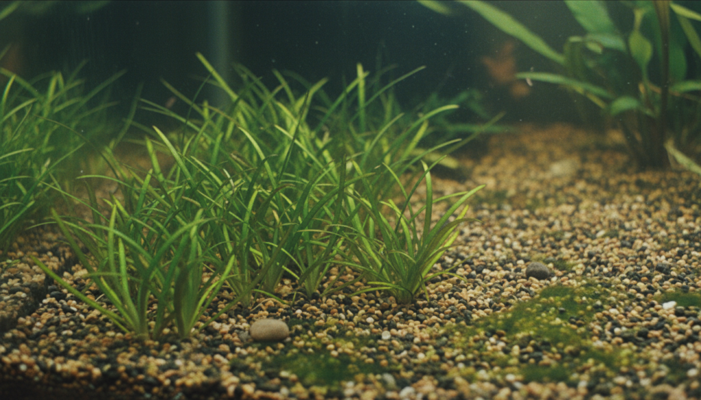 Dwarf Sagittaria (Sagittaria subulata) thriving in a freshwater aquarium, providing lush greenery and habitat.