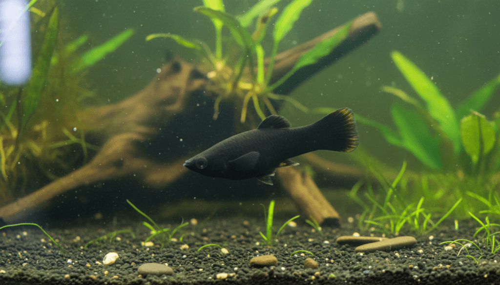 "Black Molly care guide illustrating aquarium setup for thriving Poecilia sphenops fish."