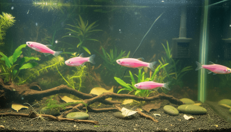 Little Rose danio swimming in the planted aquarium