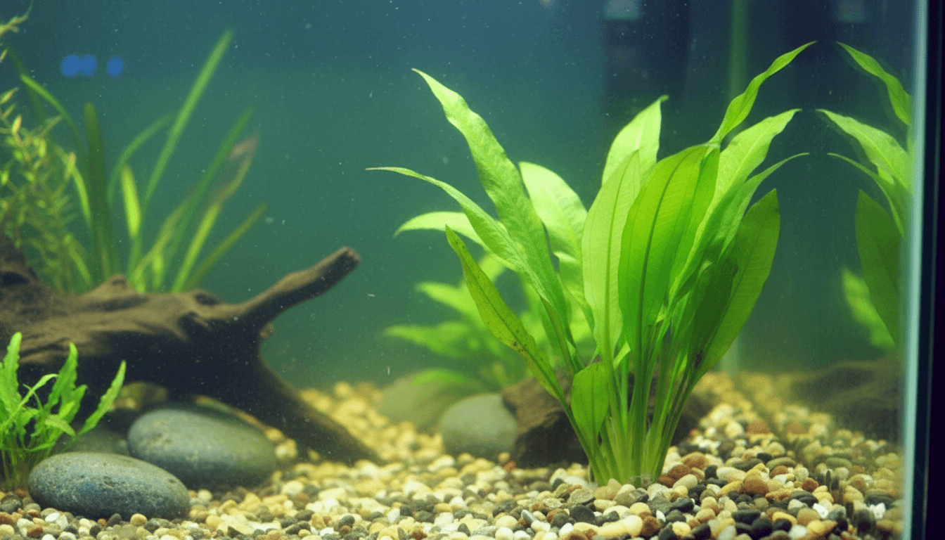 "Amazon sword (Echinodorus amazonicus) thriving in a freshwater aquarium, showcasing lush green foliage."