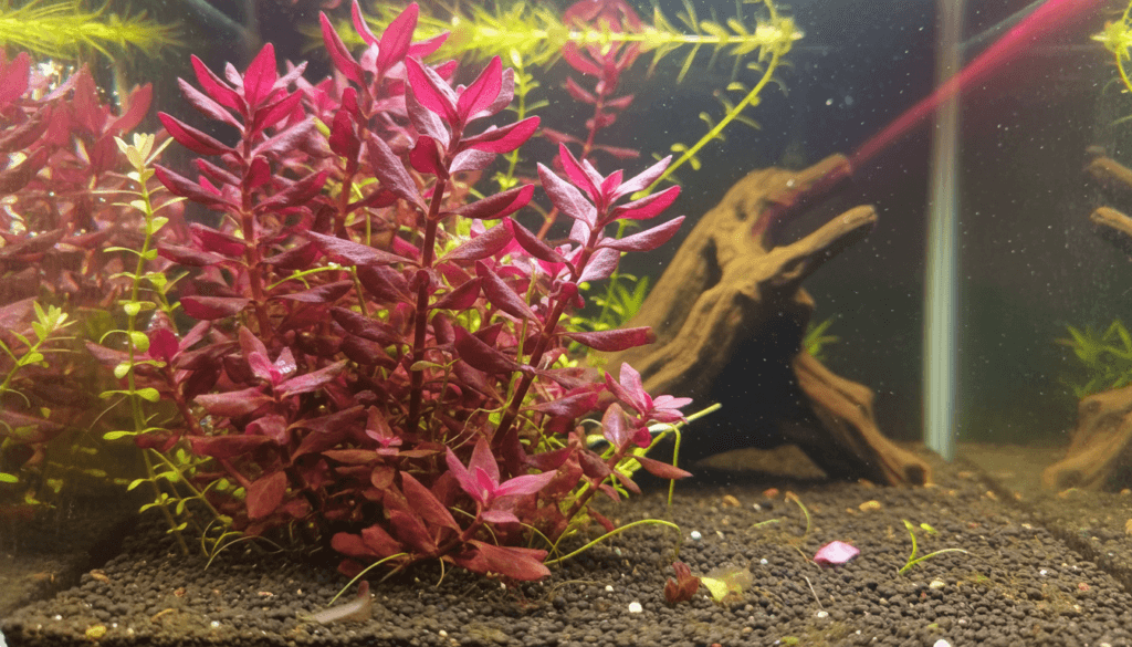 Vibrant ludwigia-palustris-ludwigia-palustris, also known as marsh ludwigia, thriving in a freshwater aquarium.