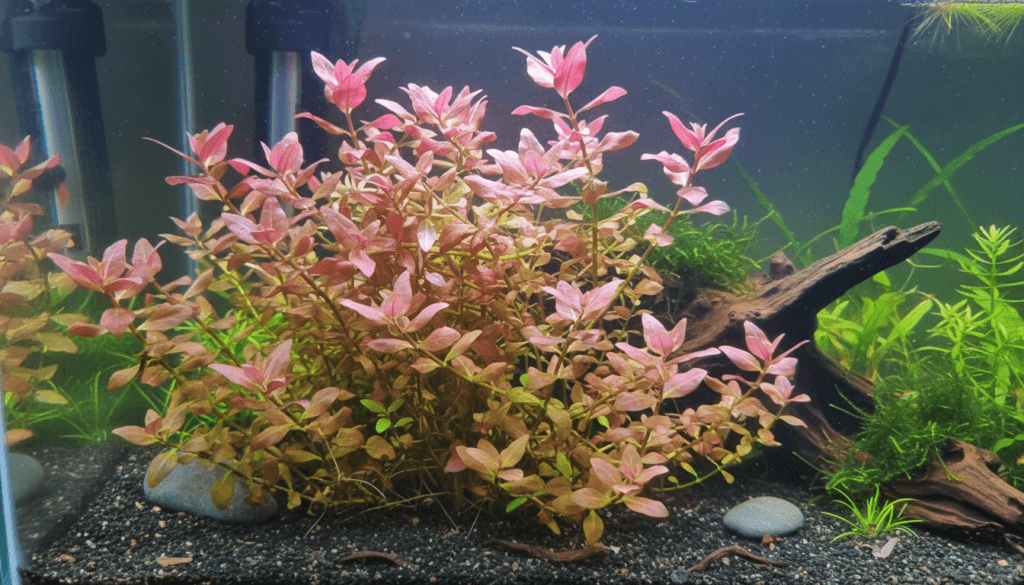Ludwigia palustris, commonly known as marsh ludwigia, thriving in a vibrant aquarium setting.